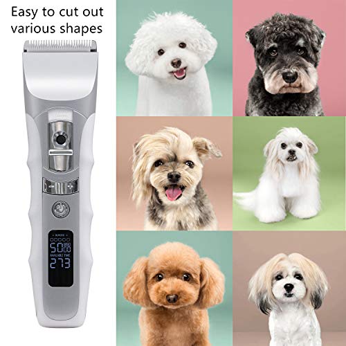 JAKEMY Dog Clippers Low Noise Pet Clippers Rechargeable Dog Trimmer Cordless Pet Grooming Tool Comb Guides Scissors Nail Kits with Pet Glooming Glove for Dogs Cats & Others