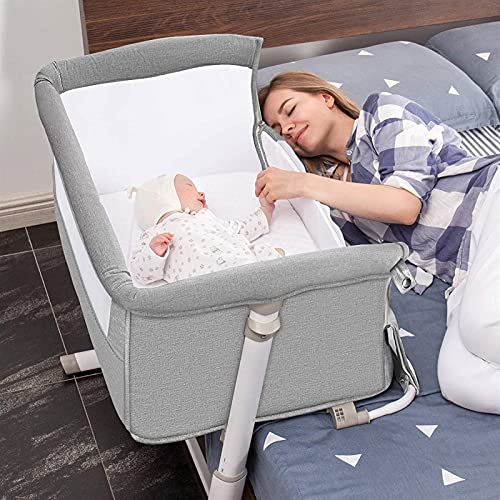 FACAIAU Cuna de Noche para bebé, Cuna para bebé para recién Nacido/bebé, Cuna portátil para bebé, 9 Posiciones Ajustables, Cama a Cama, Cama de bebé para Cama/sofá, Gris