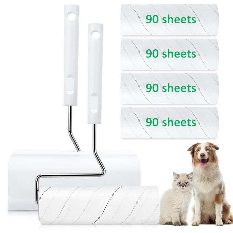 Onlyesh 360 Hojas Rodillo Quitapelusas, 16cm Área Extendida del Rodillo Quitapelos Mascotas, 4 Rollos, 90 Hojas por Rollo + 1 Mangos, para Quita Pelos Mascota Ropa, Pelo de Gato, sofá, Cama y Alfombra