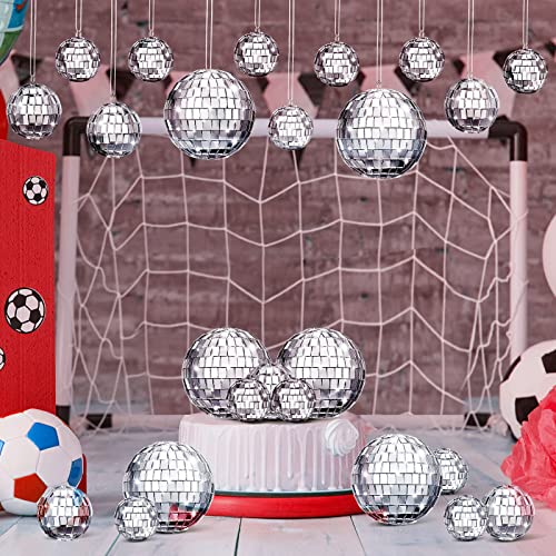 Image of MTLEE 20 Pcs Disco Balls Decoration Mirror Disco Ball Assorted Silver Hanging Mini Glass Different Sizes Reflective with Rope for 70s Wedding Dance Music Prom Props(3.9 Inch, 3.15 Inch, 2 Inch)