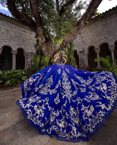 TRHTX Princess Off Shoulder Quinceanera Dresses with Gold Appliques Puffy Tulle Sweet 16 Dresses Sparkly Beaded Ball Gown3