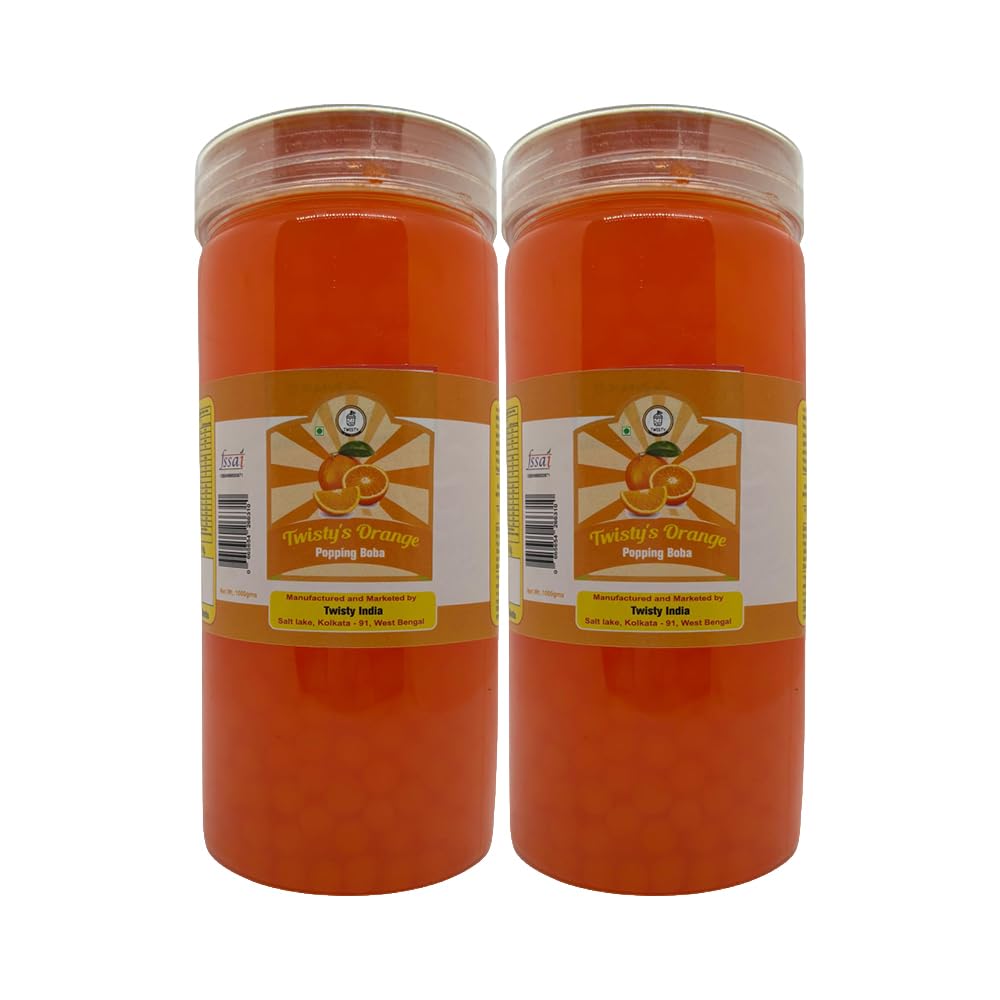 Twisty The Boba Station® 1kg Orange Popping Boba with 10 12mm Straws for Bubble Tea, Milkshakes, Ice Cream & Yogurt | Vegan | Pack of 2-image-8