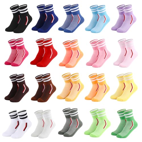 20 Pairs Women‘s Colorful Athletic Crew Socks Casual Soft Lightweight Quarter - Main Image