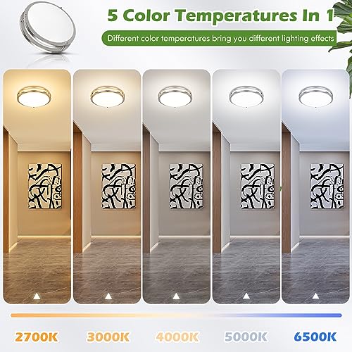 Image of 4-Pack 12 Inch Dimmable LED Ceiling Lights, 36W 2700K /3000K /4000K /5000K /6500K Adjusted Flush Mount Ceiling Light, 3200LM Super Bright Brushed Nickel Lighting Lamp Fixture for Bedroom Bathroom Dining