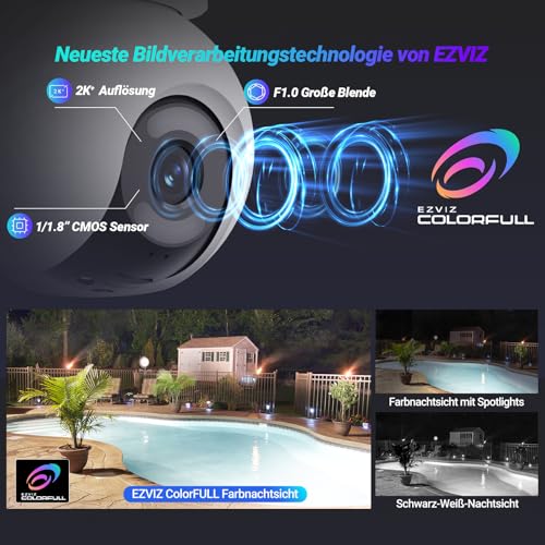 EZVIZ 4MP WLAN &Uuml;berwachungskamera Aussen, 30m ColorX-Nachtsicht, 360&deg; PTZ &Uuml;berwachung Kamera Outdoor, Auto-Tracking, KI-Erkennung, Aktive Verteidigung, Zwei-Wege-Audio, Kompatibel mit Alexa, IP65, H8x