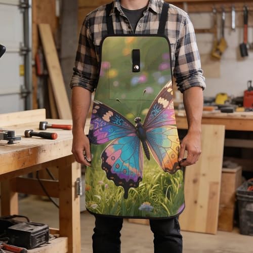 Delantal de trabajo con mariposa colorida unisex resistente miniatura 5
