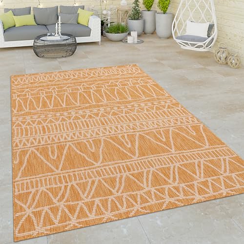 Paco Home Outdoor Teppich Flachgewebe in Sisaloptik mit Zickzack Boho-Muster langlebig Modern, witterungsbeständig & strapazierfähig Ideal für Terrasse, Garten & Balkon, Gelb, Grösse:80x150 cm