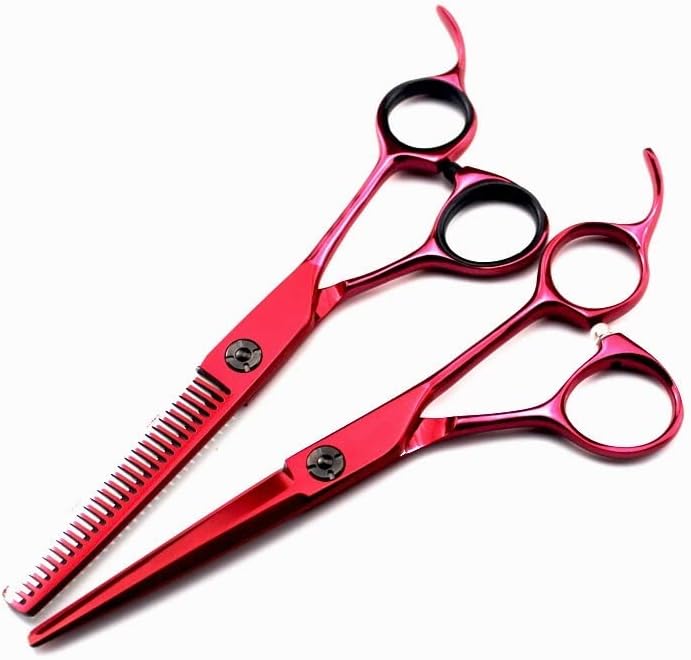 ヘアカットシザー、6インチレッド日本製ステンレススチールTカットヘアサロンシザーセット
