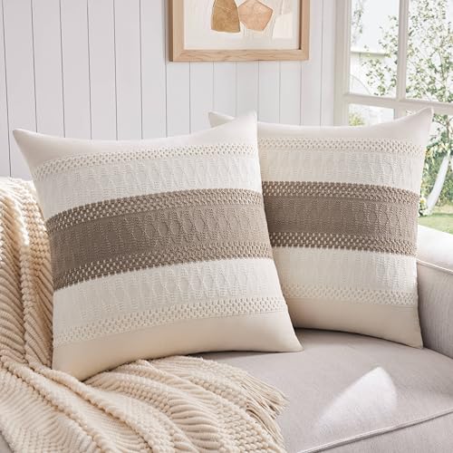 ZeeMart 2 Packs Cotton Boho Throw Pillow Covers 22x22 Inch