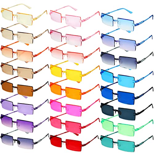 EBOOT 24 Pcs Rimless Rectangle Sunglasses for Women Men Frameless Square Sunglasses Multicolor Gradient Eyewear Unisex