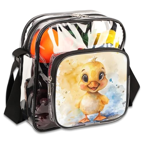 Clear Crossbody Bag Stadium Approved Small Duck Transparent Bag for Festivals, Sports Events, Concerts,Beach Bag for Women Men Clear Purse with Front Pocket Messenger Bag with Adjustable Strap