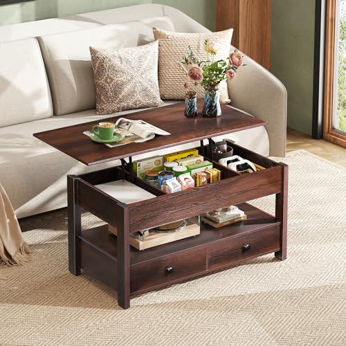 Image of WLIVE Lift Top Coffee Table with 2 Drawers, Large Storage, Espresso