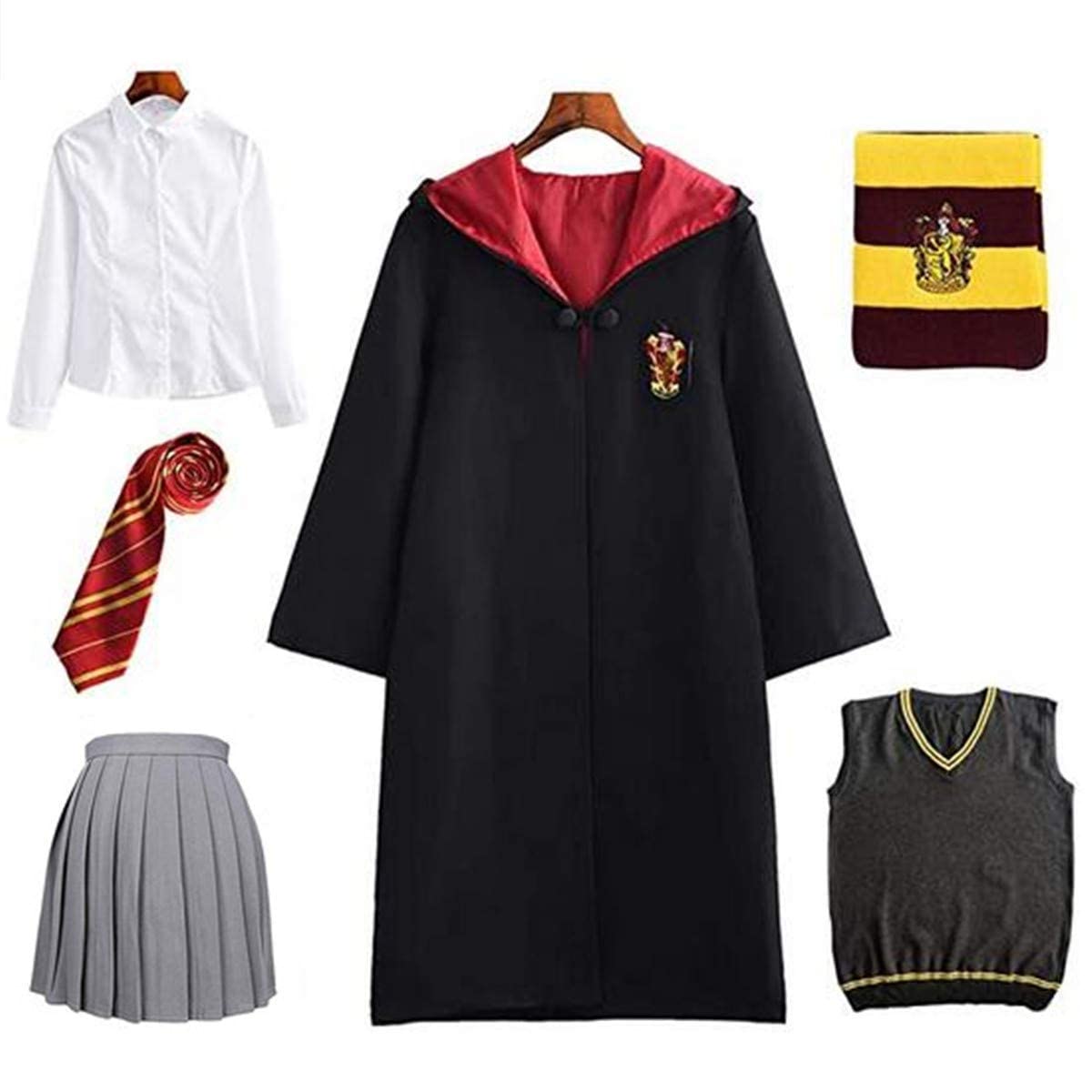 Linen Family Hermione Granger Gryffindor Uniforme Cosplay, Capa de película, Artículos para fans, conjunto de varita mágica, corbata, bufanda, carnaval, Halloween, color negro