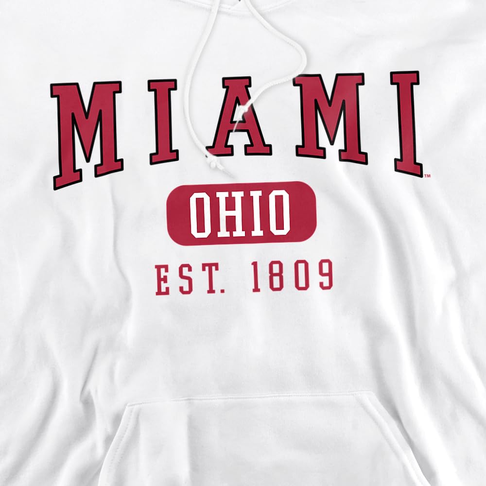 Miami University Official Established Date Unisex Adult Pull-Over Hoodie, White, Medium
