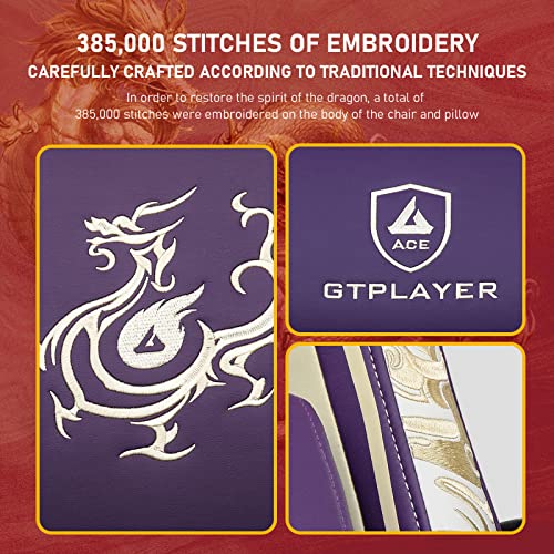 Sedia Gaming Ergonomica Poltrone con Altoparlanti Bluetooth e Poggiapiedi Sedia Gamer Reclinabile Serie Dragon Sedia Ufficio con Poggiatesta e Cuscino Lombare per Lavoro e Gioco Viola - Sedia gaming - Immagine 6