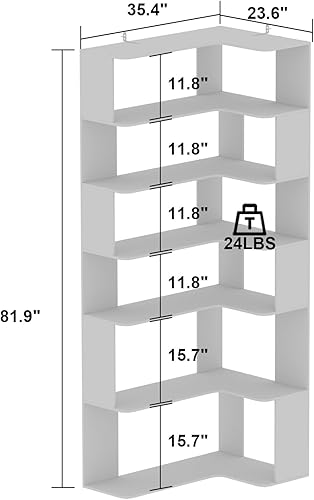Miniatura 3 de Hitow Estantería de madera de 6 niveles, estantería geométrica en forma de S, estante de almacenamiento independiente de 81.9 pulgadas de alto,