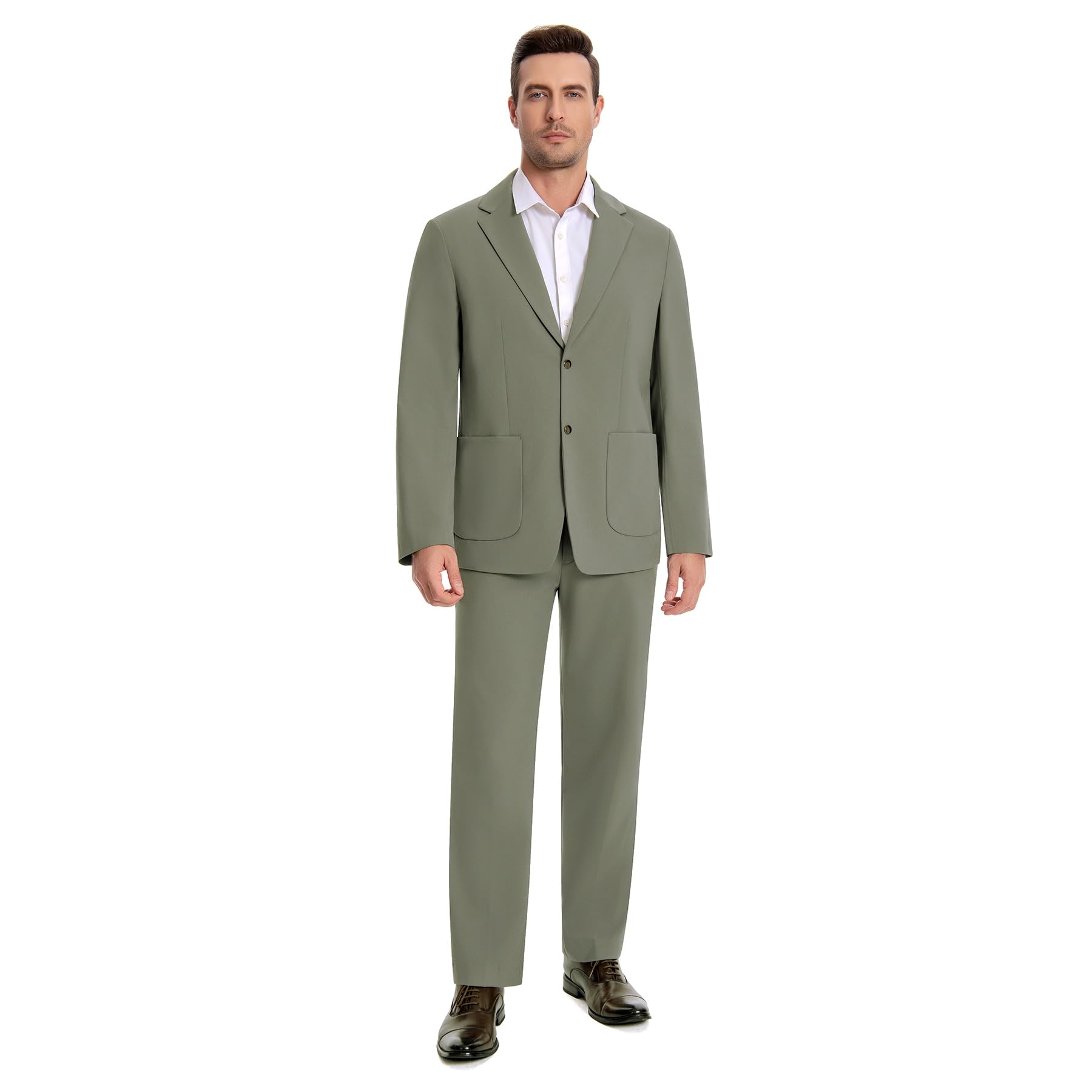 YFFUSHI Anzug Herren 2 Teilig Stretch Anzüge Freizeit Leitch Elastisch | Business Hochzeit, Sakko Hose, Regular Fit, Druckknöpf, Revers, Ohne Futter, Atmungsaktiv, Herrenanzug, Sommer