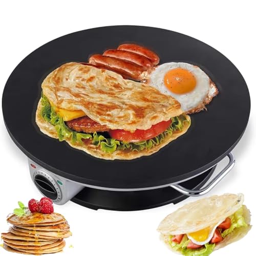 Crepera eléctrica, Plancha Antiadherente con Temperatura Ajustable para panqueques, Tortillas, Pizza y desayunos en casa.,