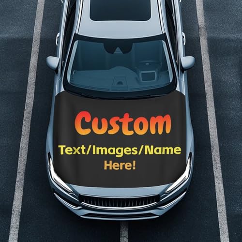 Image of Custom Images Car Hood Cover Stretch Polyester Car Hood Cover Waterproof Automotive Accessories Suitable Most Automotive Sedans Trucks Pickup Sports Cars