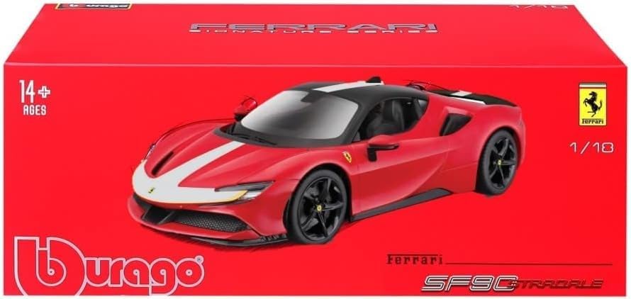 Bburago B18-16911 Ferrari Signature SF90 STRADALE Super Car Die Cast, Red, L