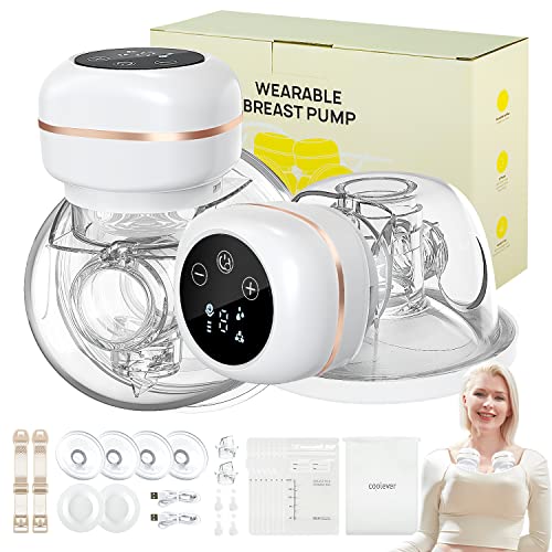 Image of Coolever Wearable Breast Pump Hands Free, Great suction for Electric Breast Pump, No milk leakage Portable Breast Pump, Low Noise&pain free, LCD Display, 3 Modes&9 Levels, 19+22+26mm Flanges, 2 Pack