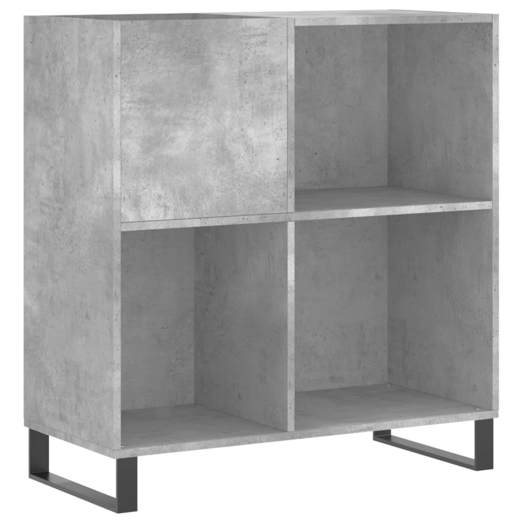 Fengshui Szafa panelowa betonowa szara 84,5 x 38 x 89 cm materiał drewnopochodny | Stabilna górna płyta do gramofonu, żelazne nogi, łącznie z uchwytem ściennym, przechowywanie LP