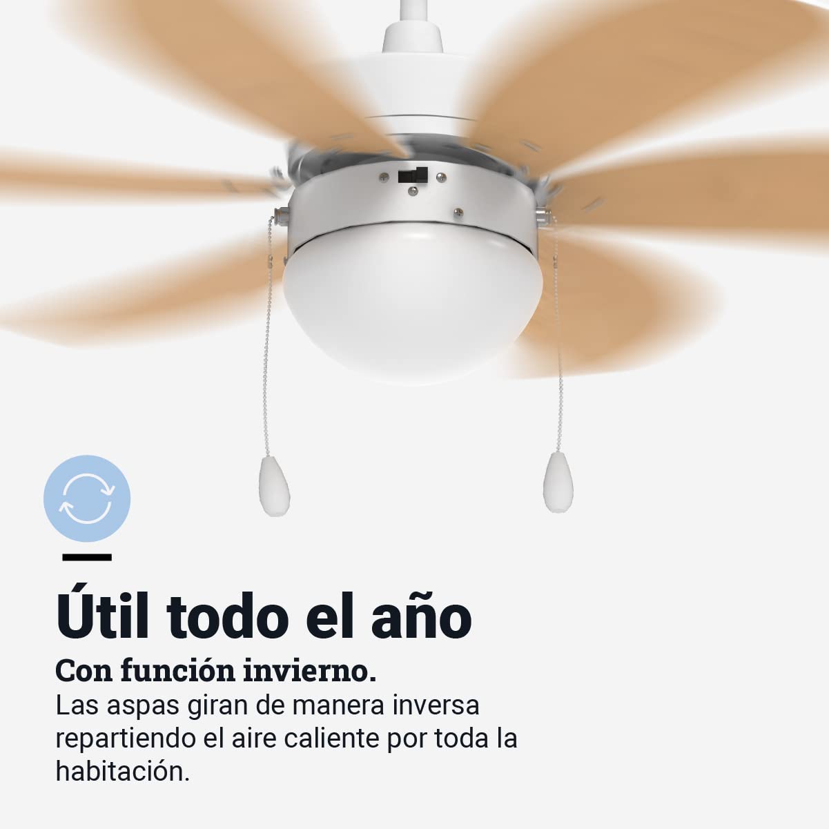 UNIVERSALBLUE Ventilador de Techo Madera con Luz | 6 Aspas Reversibles Marron y Negro | 3 Velocidades y Motor Silencioso | Fácil Montaje