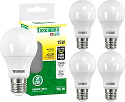 Kit 5 Lâmpadas Led 15w Luz Quente Amarela 3000k Taschibra