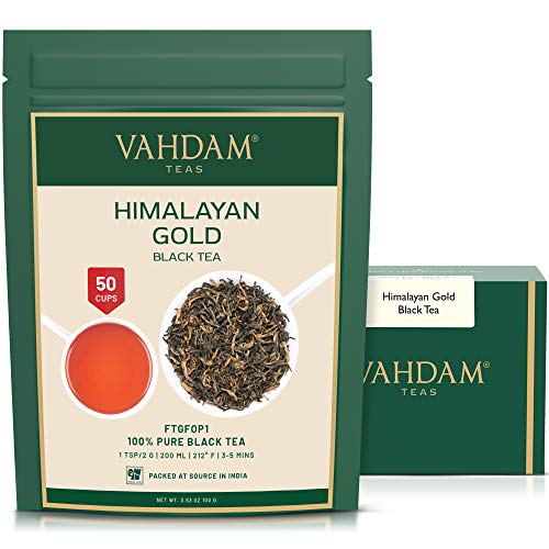 VAHDAM, Himalayan Gold Black Tea (50 Cups) | 100% PURE Black Tea Leaves with GOLDEN TIPS | ROBUST, RICH & FLAVORY Loose Tea | Black Tea Loose Leaf | Brew as Hot Tea, Iced Tea or Kombucha Tea | 3.53oz