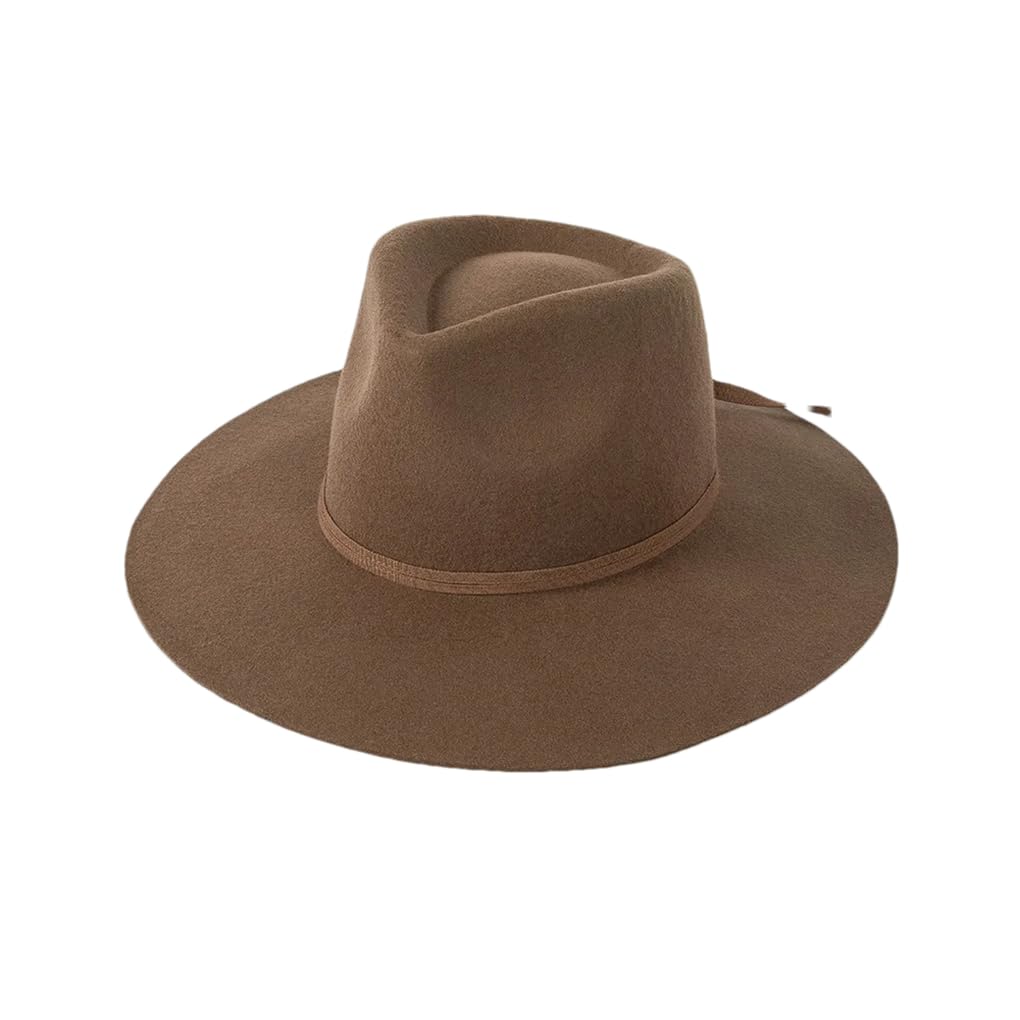 Cappello Fedora in lana da donna con fiocco in nastro casual top jazz cappello a cilindro unisex caldo berretto all'aperto cachi 59-60 cm