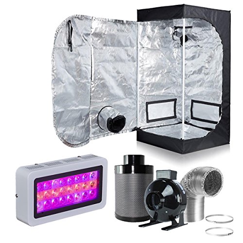 Hongruilite 300w/600w LED Grow Light+Multi-sized Grow Tent+4" Inline Fan Carbon Air Filter Ducting Combo for Hydroponic Indoor Plant Growing System (300W LED+24''X24''X48''Grow Tent+4''Filter Kit)