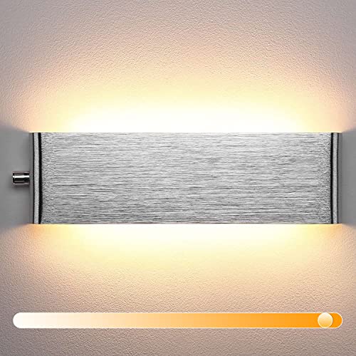 Lightess 15W Dimmbare LED Wandluechten Innen Lampe mit Schalter Wand Wandstrahler Bettlampe Silber Treppenhaus Beleuchtung Up Down Leuchten IP44 Aluminium für Schlafzimmer Flur Wohnzimmer Warmweiß