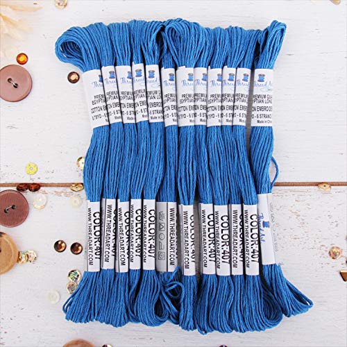 Image of 12 Skeins ThreadArt Cotton Embroidery Floss, Blue | Long fiber cotton embroidery floss for cross stitch, hand embroidery and bracelets. Six-strand floss separates easily.