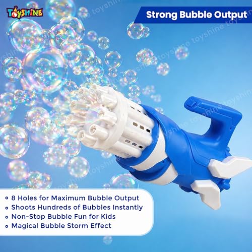 Image of Toyshine 8-Hole Space Shuttle Bubble Gun | Electric Gatling Bubble Machine with Bottle & Scoop | Automatic Bubble Blaster for Kids, Outdoor & Indoor Play