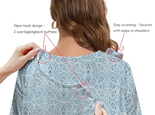 AVIIER 100% Cotton Hospital Gowns for Women Open Back Tear Away Post Shoulder Surgery Dress Adaptive Clothing Nightgowns Blue Flower M