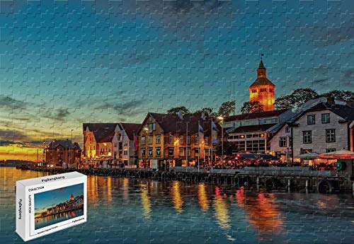 1000 Piece Jigsaw Puzzle - Stavanger at Dusk Norway Intellectual Games Unique Puzzle Wooden Puzzle,29.5 X 19.6 Inch