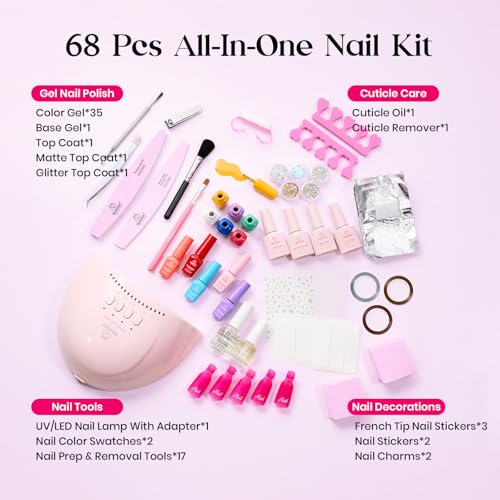 Image of Beetles Gel Nail Polish Kit with U V Light -35 Colors Gel Polish Set 68 Pcs One Color One Bottle Mood Mosaic Nail Kit with Top Base Coat Beauty Must Have DIY Salon Manicure Gifts for Women