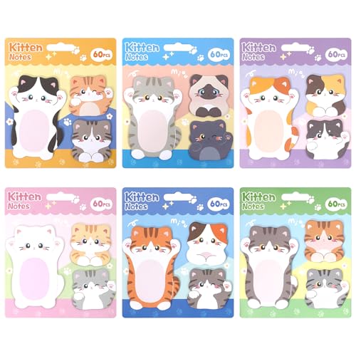 Jactales かわいい子猫型付箋セット - 6つのかわいい動物メモメモパッド 漫画の猫デザイン - 300枚 テーマ文房具メモ帳 学校用 事務用品 猫好きへのギフトに