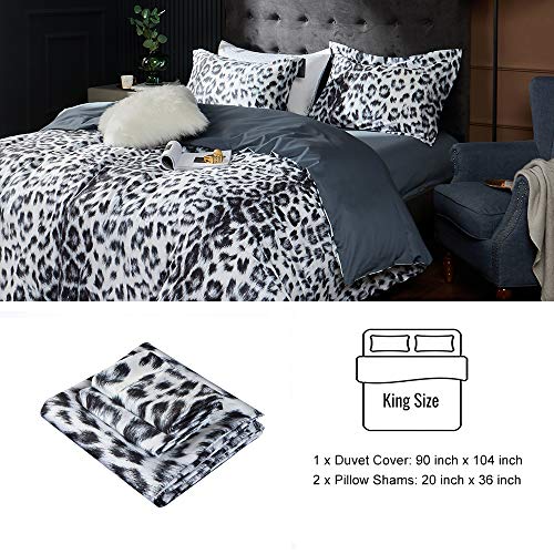 Mildly 100% Egyptian Cotton Duvet Cover Set Leopard Print Designed Pattern Comforter Cover Set White & Black Cheetah Animal Bedding Set With Zipper Closure And Corner Ties Queen Size (No Comforter) #TOP3