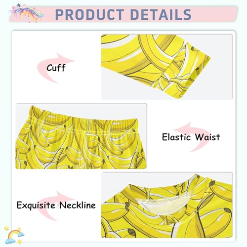 Yellow Banana Pajama Sets Long Sleeve Top with Pants Cotton Soft Sleepwear 2 Piece Pjs Set Size 5T3