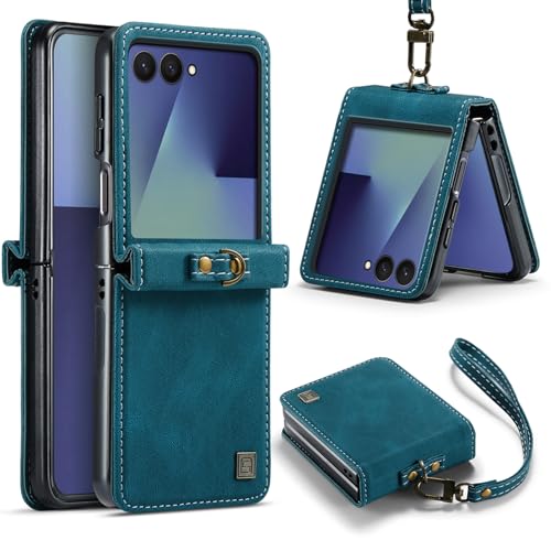 Protection Galaxy Z Flip 7 antichoc coque fine en cuir avec sangle main