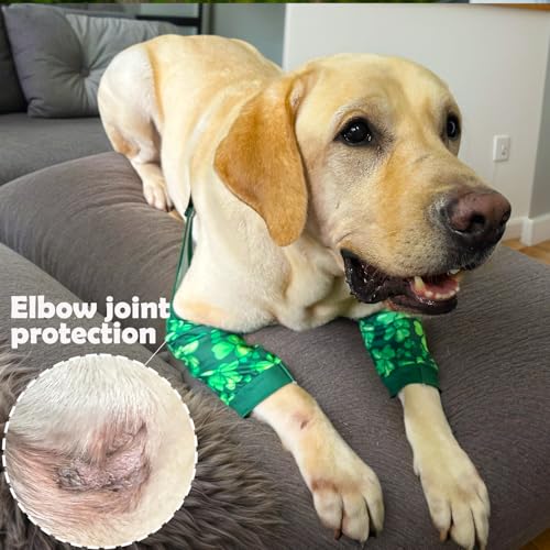Image of Dog Elbow Wraps Knee Protector Pads Elbow Callus Treatment Sleeve for Wounds Front Legs Prevent Licking for Medium Large Dogs 3XL, St. Patrick