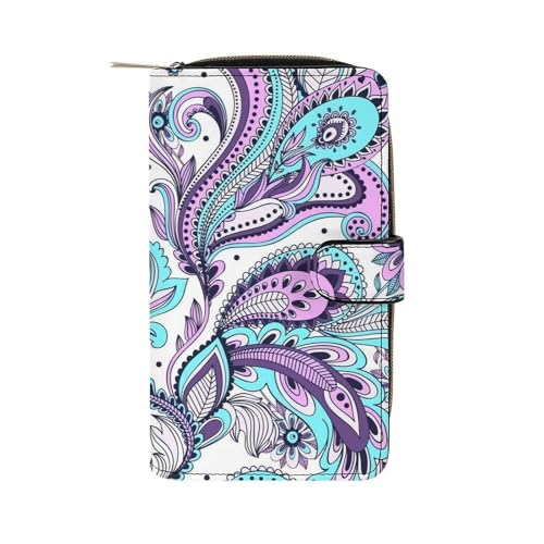 Blue Teal Purple Paisley Large Capacity Portable Leather Multifunctional Wallet