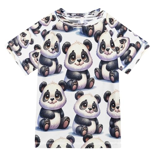 Boys Sun Shirts UV Protection Short Sleeve Rash Guard Swim Shirt Cartoon Panda Water Shirt Rashguard 11-12T,27