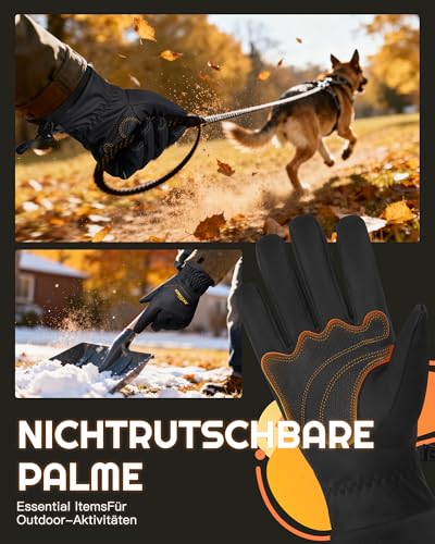 AXEVMEN Winterhandschuhe Herren Damen – Wasserdicht, Thermo Touchscreen mit Plüschfutter & Winddicht & rutschfest für Ski, Radfahren, Outdoor-Laufen und Wandern (Schwarz, XL)