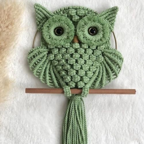 Image of tms Bohemian Owl Macrame Wall Hanging - 12 x 23 Inch - Handcrafted Boho Home Decor with Natural Elements - Boho Chic Accent for Home, Office, or Living Room (Green)