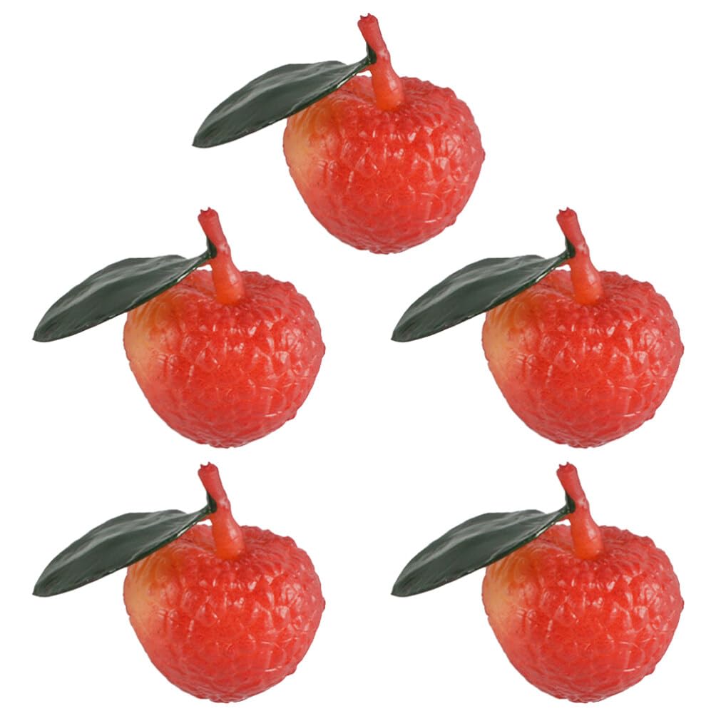 SAFIGLE Artificial Litchi: 5pcs Fake Fruit Lychee Simulation Realistic Litchi Figurine Vivid Lifelike Fruit Model Photography Props for for Home Kitchen Shop Window Decoration