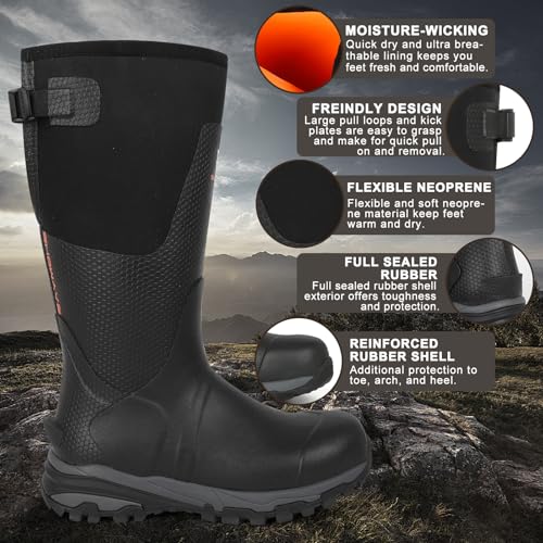 Showave Men's Arctic Pro Rubber Hunting Boots with Steel Shank Insulated Rain Boot Waterproof Neoprene Mud Boot Outdoor Snow Working Boots Cold Weather2