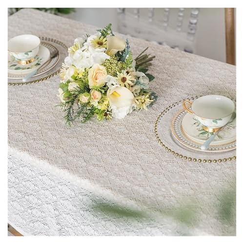 Nappe en Dentelle de Coton Blanc Rectangulaire pour Table à Manger 145x230