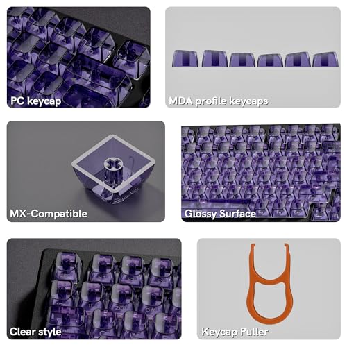 Image of dagaladoo Purple Clear keycaps,Transparent keycaps 60 75 100 Percent,Crystal keycap,Shine Through Key Cap Ceramic Style,MDA Profile Keyboard Key Cap for Mx Switches Mechanical Keyboard(Side Printed)